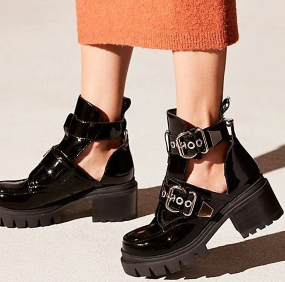Jeffrey Campbell Drifter Boots Cutout Patent Leather Chunky Lug Sole Platform